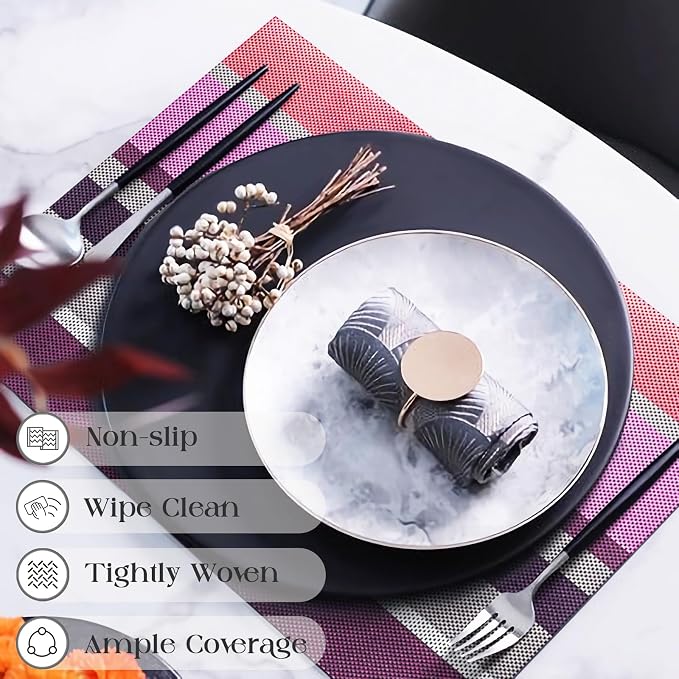 Set of 6 Colorful Striped Vinyl Placemats Heat-Resistant Washable Placemats - Image 2