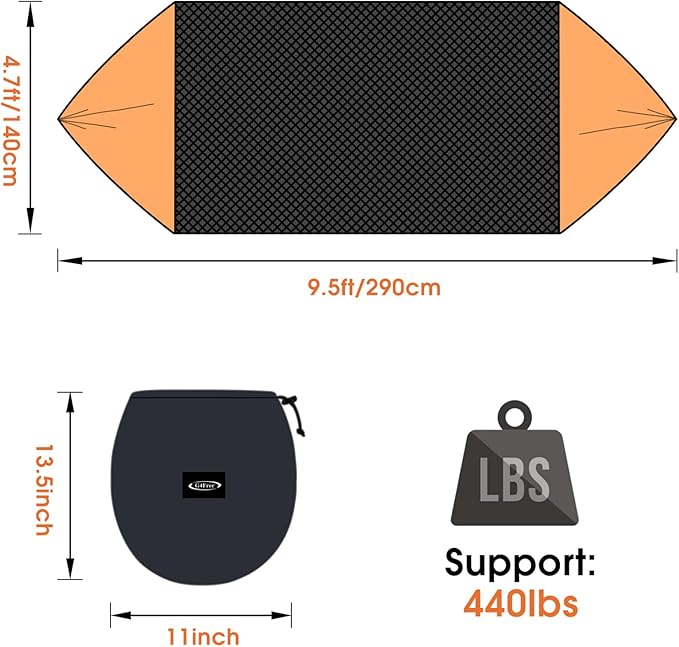 Hammock with Mosquito Net, Black/Orange Nylon Pop-Up Camping Hammock