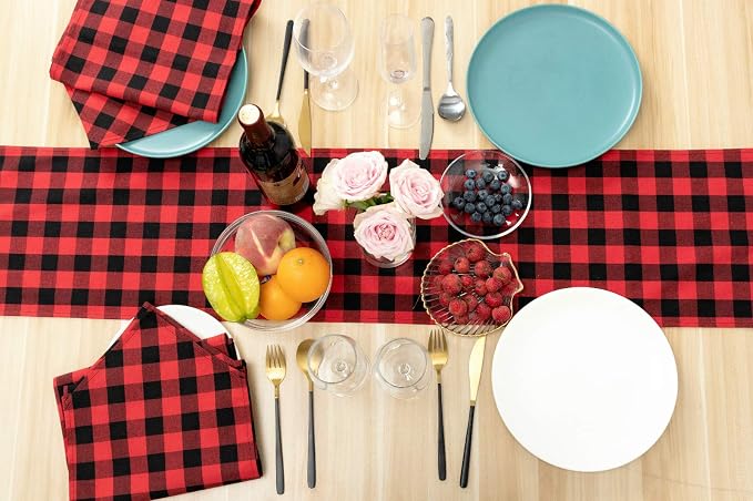 3 Pack 12"x108" Buffalo Check Table Runners Red and Black Plaid Table Runner - Image 7