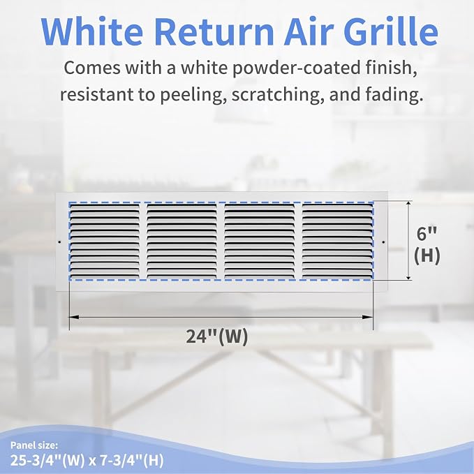 24"W x 6"H Steel Return Air Grille, Air Return Vent Cover - Image 3