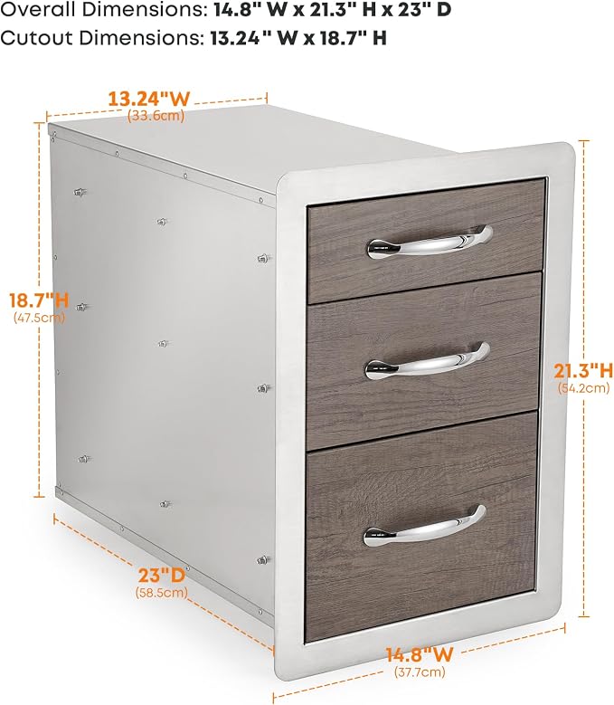 Stanbroil Outdoor Kitchen Drawers Triple BBQ Drawers 15" W x 21.3" H x 23" D - Image 3