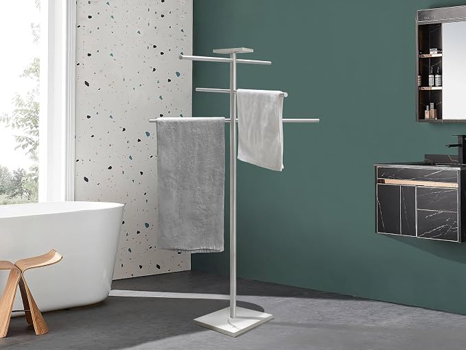 Marble Base Hot Tub Towel Rack for Spa, 304 Stainless Steel 6 Arms Standing - Image 4