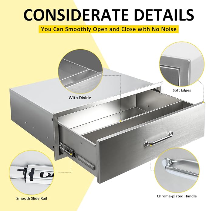 Outdoor Kitchen Drawers 30" W x 10" H x 23" D Flush Mount BBQ Single Drawers - Image 4