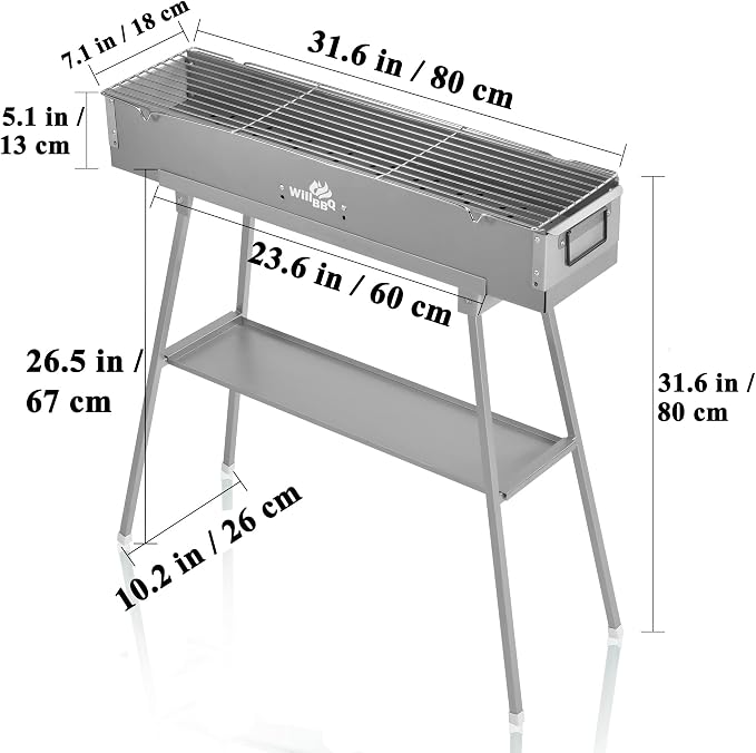 WILLBBQ Charcoal Grills Commercial Quality Portable Hibachi BBQ Lamb Skewer - Image 3