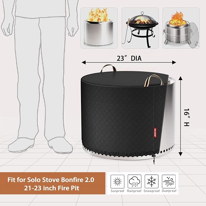 QH.HOME Fire Pit Cover Round for Solo Stove Yukon, 900D Heavy Duty Waterproof - Image 3