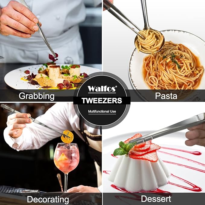 Tweezer Tongs, 3-Piece Stainless Steel Set in 8, 10 and 12 Inch