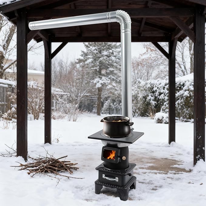 Wood Burning Stove with Chimney and Heat Shield, Outdoor Portable Heater - Image 8