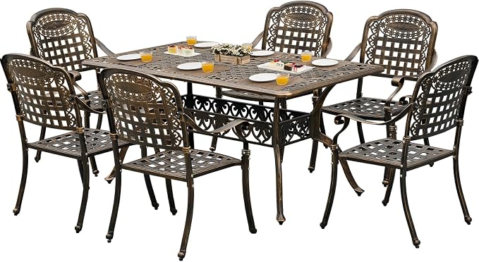 60" Large Outdoor cast Aluminum Patio Dining Table, Rectangular Outdoor Bistro - Image 7