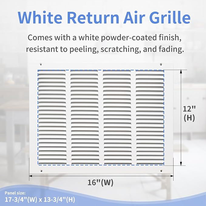 16"W x 12"H Steel Return Air Grille, Air Return Vent Cover - Image 3