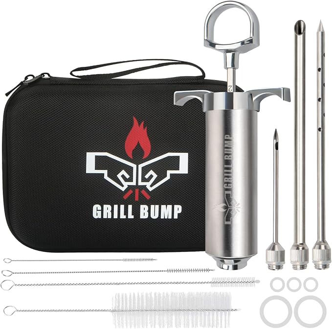 Meat Injector Syringe Kit with 3 Professional Marinade Injector Needles and by Addmoreflavorslesstimemarinating