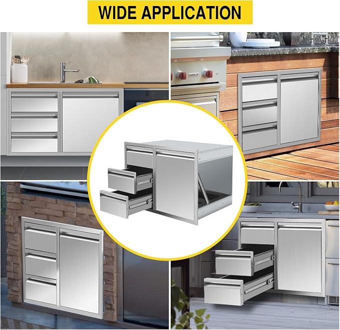 Outdoor Kitchen Drawer Combo, Stainless Steel Triple Drawers & 2 Trash Can - Image 7
