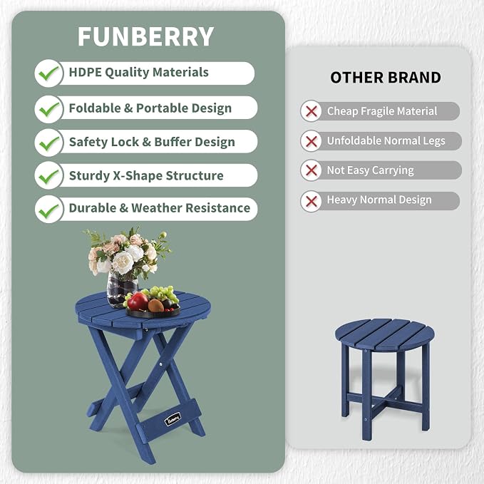 FUNBERRY Outdoor Folding Adirondack Side Table, No Assembly Portable Patio End - Image 6