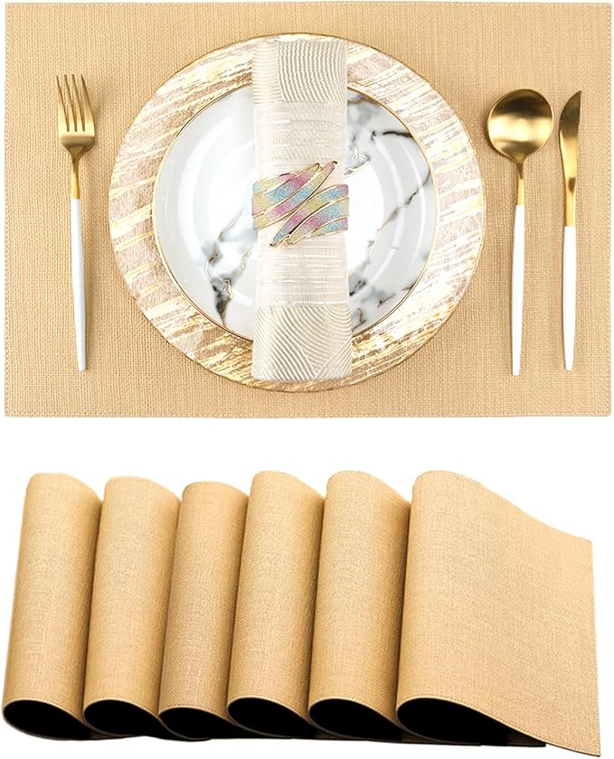 Faux Leather Placemats Set of 6, Heat Resistant Anti-Slip PU Place Mats by ZIWUROAD