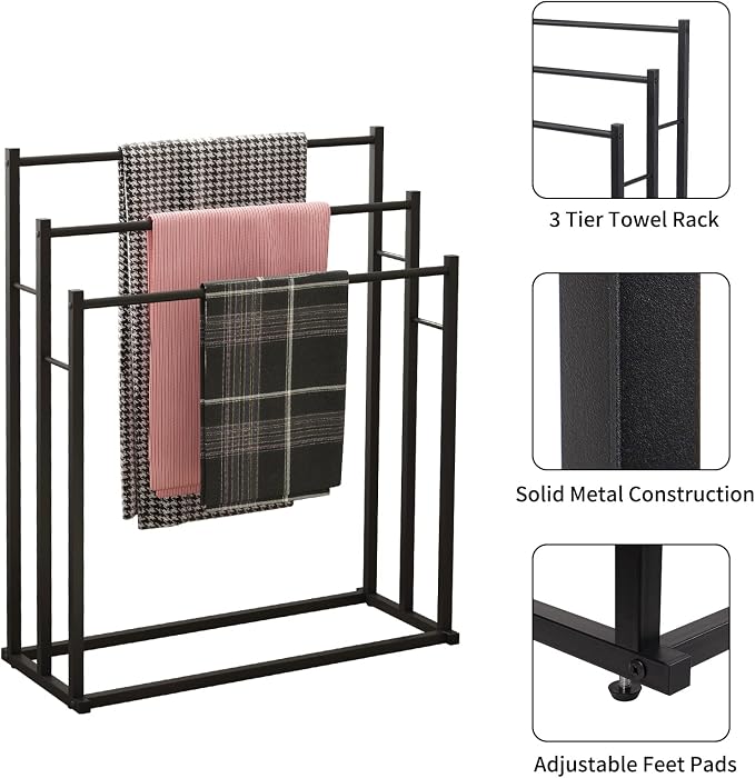 Honiter Towel Racks for Bathroom, 3 Tier Free Standing Towel Rack, Blanket - Image 6