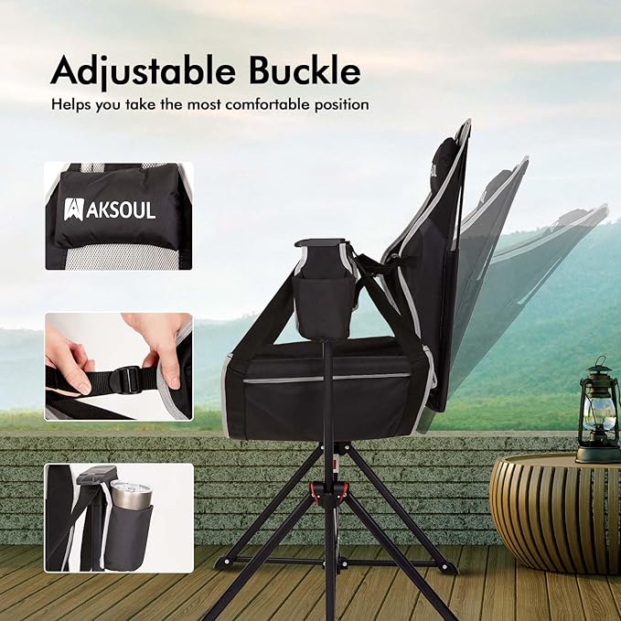Camping Chair Swinging Hammock Style with Aluminum Frame in Classic Black