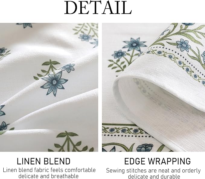 ISAENNE Designer White Linen Square Tablecloth, Chinoiserie Floral Elegant - Image 6