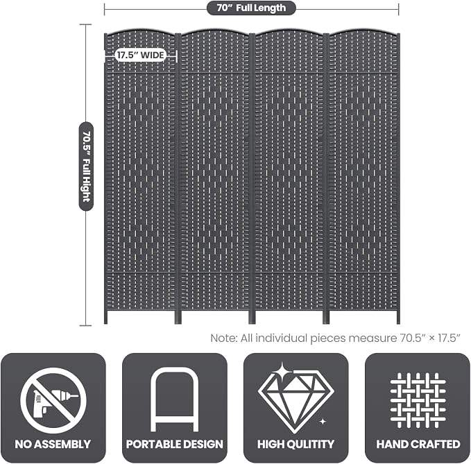 4 Panel Room Divider, 6Ft Folding Privacy Screen, Tall - Image 3