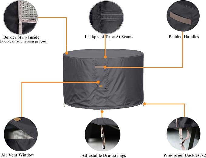 Fire Pit Cover 600D Heavy Duty Waterproof Fabric - Image 3