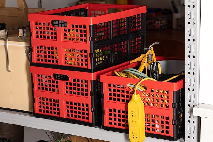 34L Large Plastic Folding Storage Crates, Collapsible Crates - Image 7