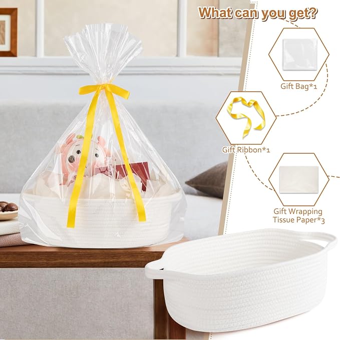 OIAHOMY Gift Basket Empty with Handle, 13.4"x 10"x 5.5" Small Woven Basket with - Image 2