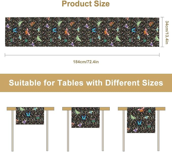 Boho Wildflower Moth Table Runner, Bohemian Floral Colorful Butterfly Print - Image 8