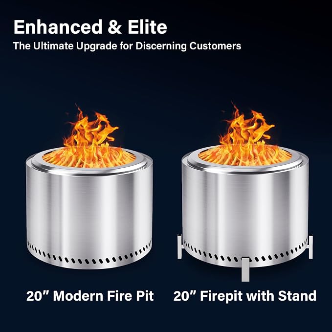 HGD 20" Smokeless Firepit with Stand, Stainless Steel Wood Burning Fire Pit - Image 4