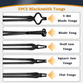 Tongs Set, 5-Piece Black Steel with V-Bit and Wolf Jaw
