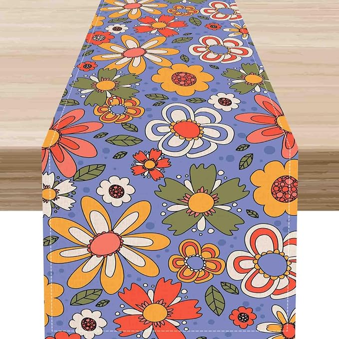 70s Floral Table Runner, Retro Groovy Hippie Lovely Floral Funky Daisy Trippy by Unknown