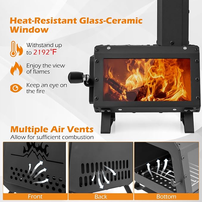 Camping Wood Stove, Portable Wood Burning Stove wtih X-shaped Pot Holder - Image 2