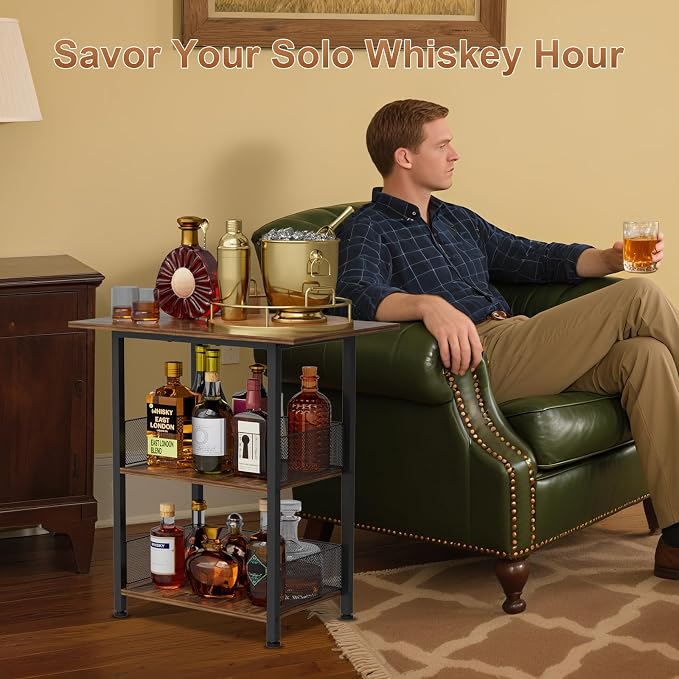 Bar Cart, 3-Tier Bar Cabinets Mini Bar Serving Cart Drink Cart Wine Table - Image 7