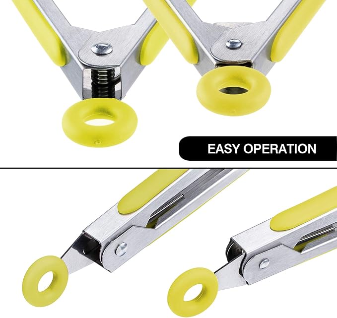 Serving Tongs 3-Pack, 7-Inch Yellow Silicone-Tip Set with Locking Ring