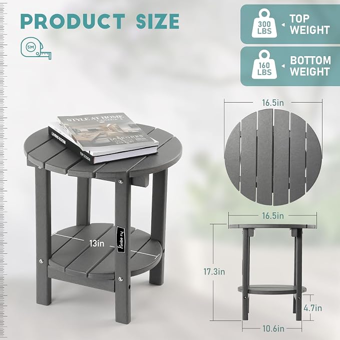 FUNBERRY Outdoor Adirondack Side Table, 2-Tier Patio End Tables, HDPE All - Image 3