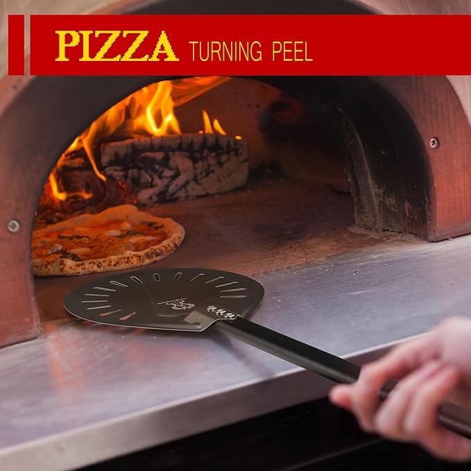 Pizza Peel Set 6 Piece with Aluminum Peels and Brass Bristle Oven Brush