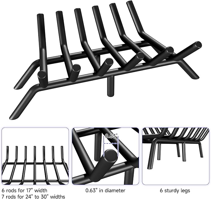 Fireplace Grate 24 Inch, Firewood Log Holder Rack, Heavy Duty Fire Wood Stove - Image 4