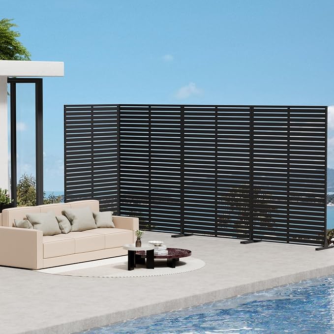 Privacy Fence Screen with Stand 6 Panel 72" H×47" W HDPE Decorative Panels with - Image 2