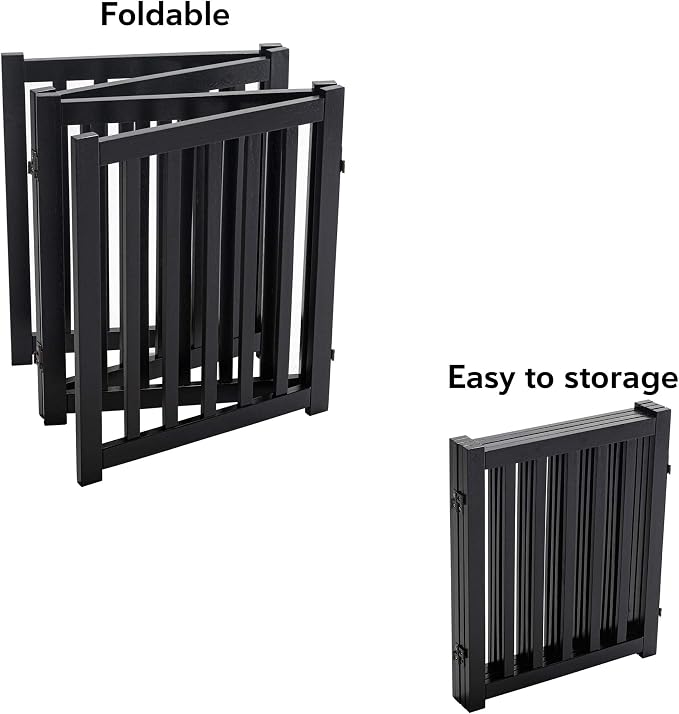 LZRS 4-Panel Wooden Free Standing Foldable Dog Gate Indoor – 24" High, Extra - Image 4