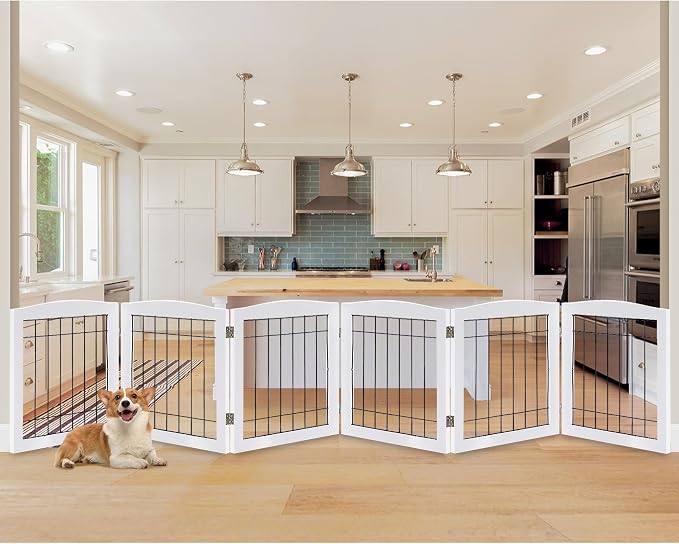 LZRS 6-Panel Extra Wide Wooden Freestanding Dog Gate: Foldable Solid Wood and by LZRSPET