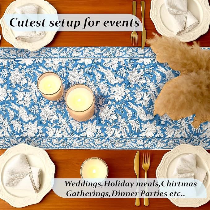 CPC Cotton Table Runner 16x90 Inch Block Printed Long Fall Table Runner - Image 6