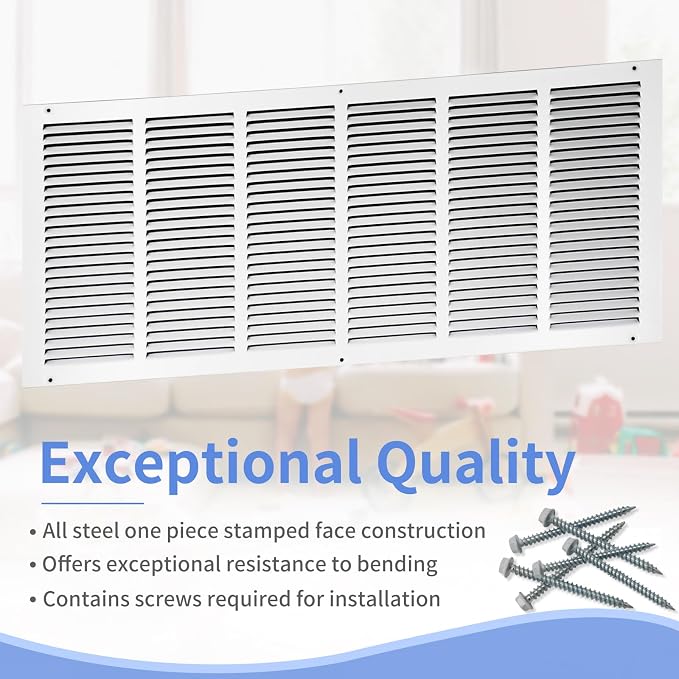 30"W x 12"H Steel Return Air Grille, Air Return Vent Cover - Image 2