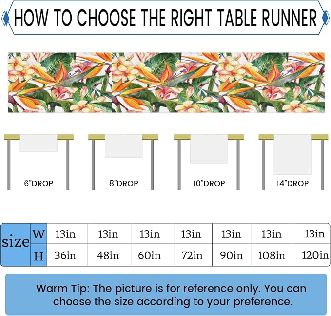Tropical Exotic Flowers Bird Paradise Table Runner Kitchen Dining Table Runner - Image 2