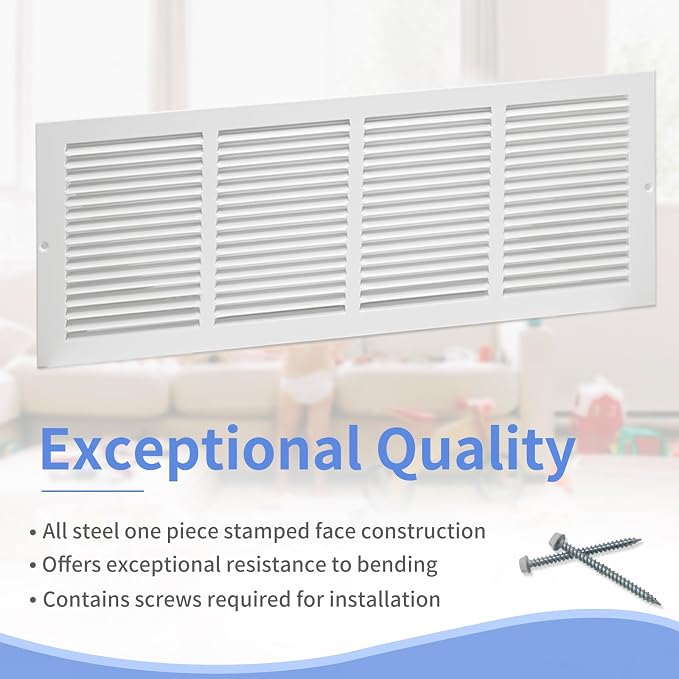 24"W x 8"H Steel Return Air Grille, Air Return Vent Cover - Image 2