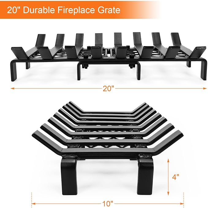 20" Fireplace Grate with Ember Retainer, Wood Stove Grate Rack, Heavy Duty - Image 5