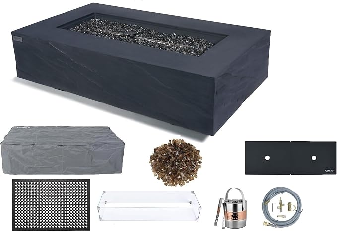 Elementi+ | Bundle Cape Town Gas Fire Pit Cast Concrete 56" Rectangular Fire by AMSFireplaceInc