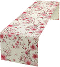 Cherry Flower Table Runner, Seasonal Spring Cherry Blossoms Branches Watercolor by JanJCurt