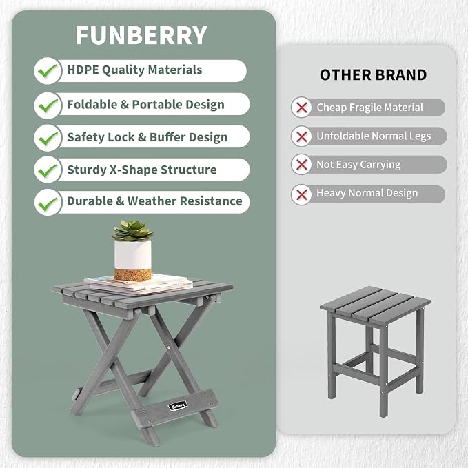 FUNBERRY Outdoor Folding Adirondack Side Table, Portable No Assembly Patio End - Image 6