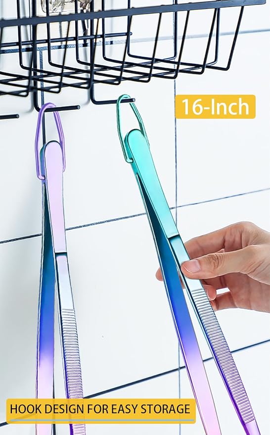 Tongs 16-Inch Stainless Steel Fine-Tip Pair in Rainbow Finish