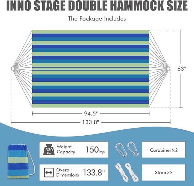 Double Cotton Hammock, Blue-Green Brazilian Style, 350 lb Capacity
