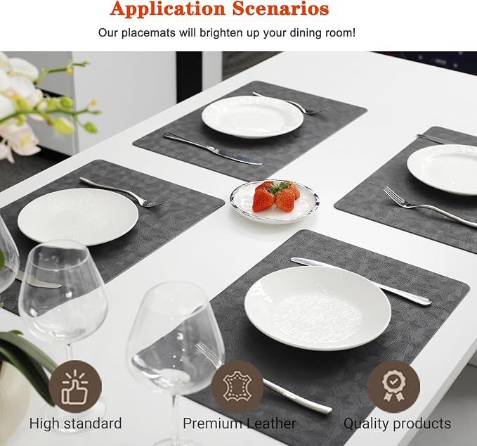 Vinyl Placemats Set of 4 Heat Resistant Easy Clean Non-Slip Place Mats - Image 2
