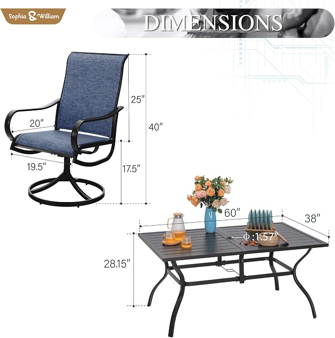 Sophia & William Outdoor Dining Set Patio Dining Set - Image 7