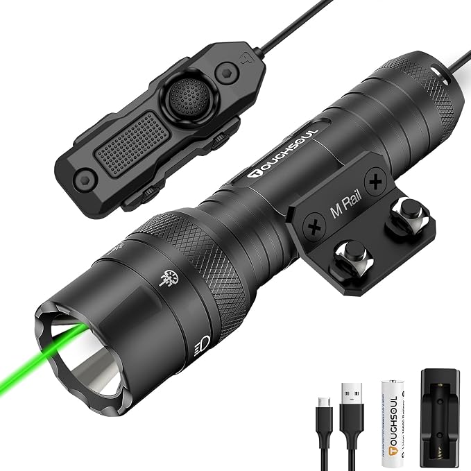 TOUGHSOUL M-Rail Green Laser Tactical Flashlight 1250 Lumens, Rechargeable by TOUGHSOUL